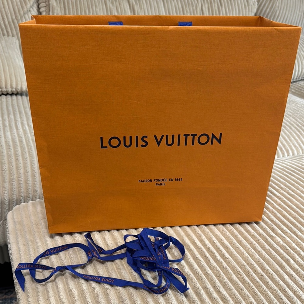 Louis Vuitton Orange Shopping Bag with Blue Ribbon